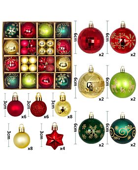 Ornament Bola Natal Set Xmas - Merah Lime