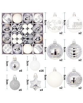 Ornament Bola Natal Set Xmas - Silver Putih